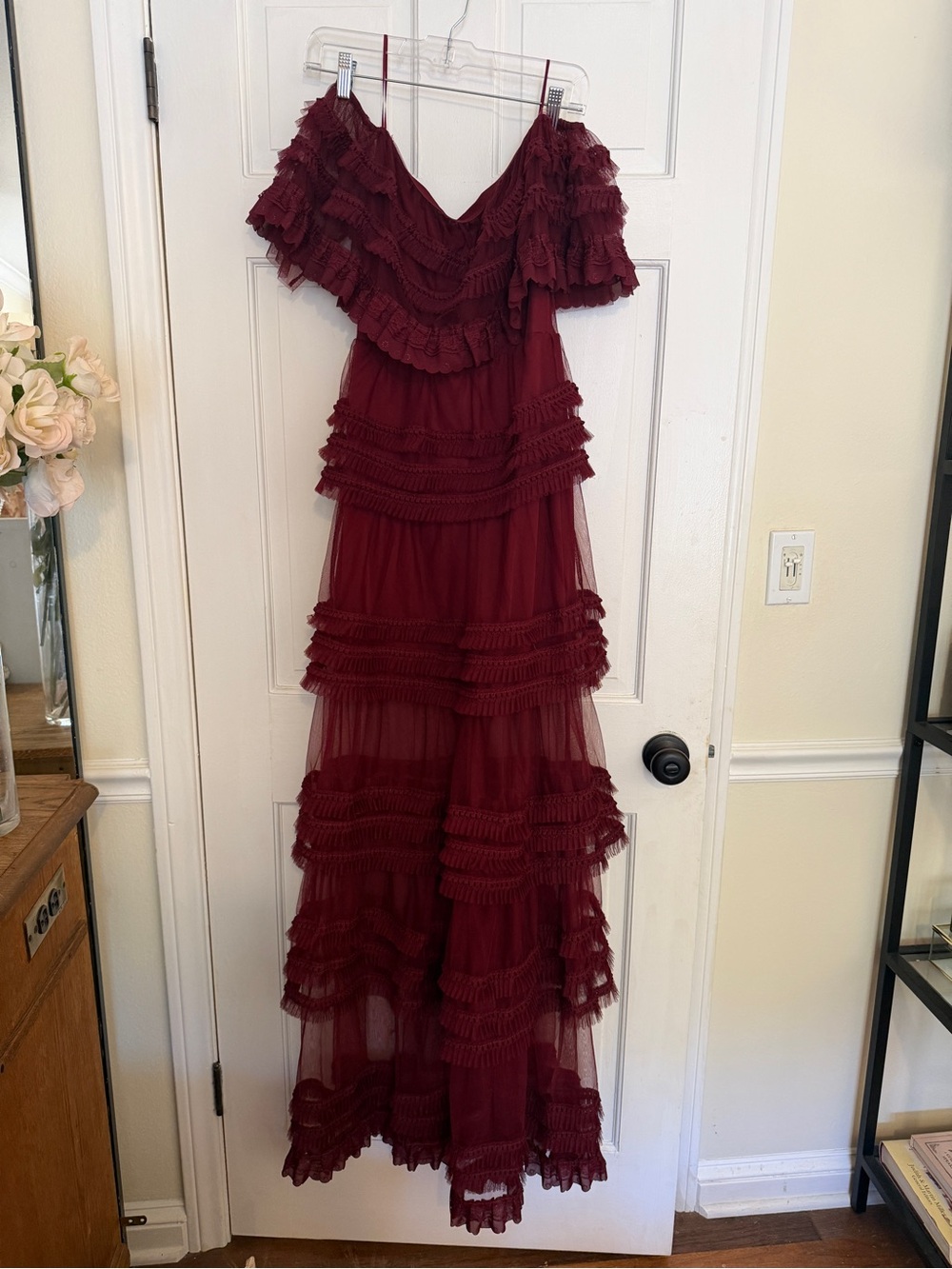 Burgundy Ruffle Tiered Maxi Dress
